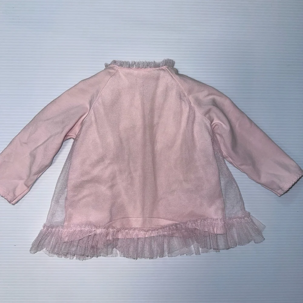 Girl Mud Pie Blouse 3-6M Pink ruffle baby flowers fancy tulle embellishment